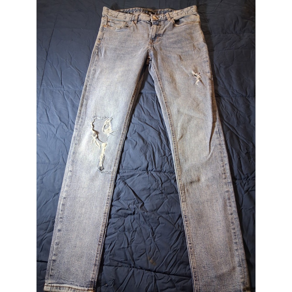 Forever 21 Jeans‎ Mens 31X32 Skinny Fit Ankle Zip Distressed Medium Wash Denim